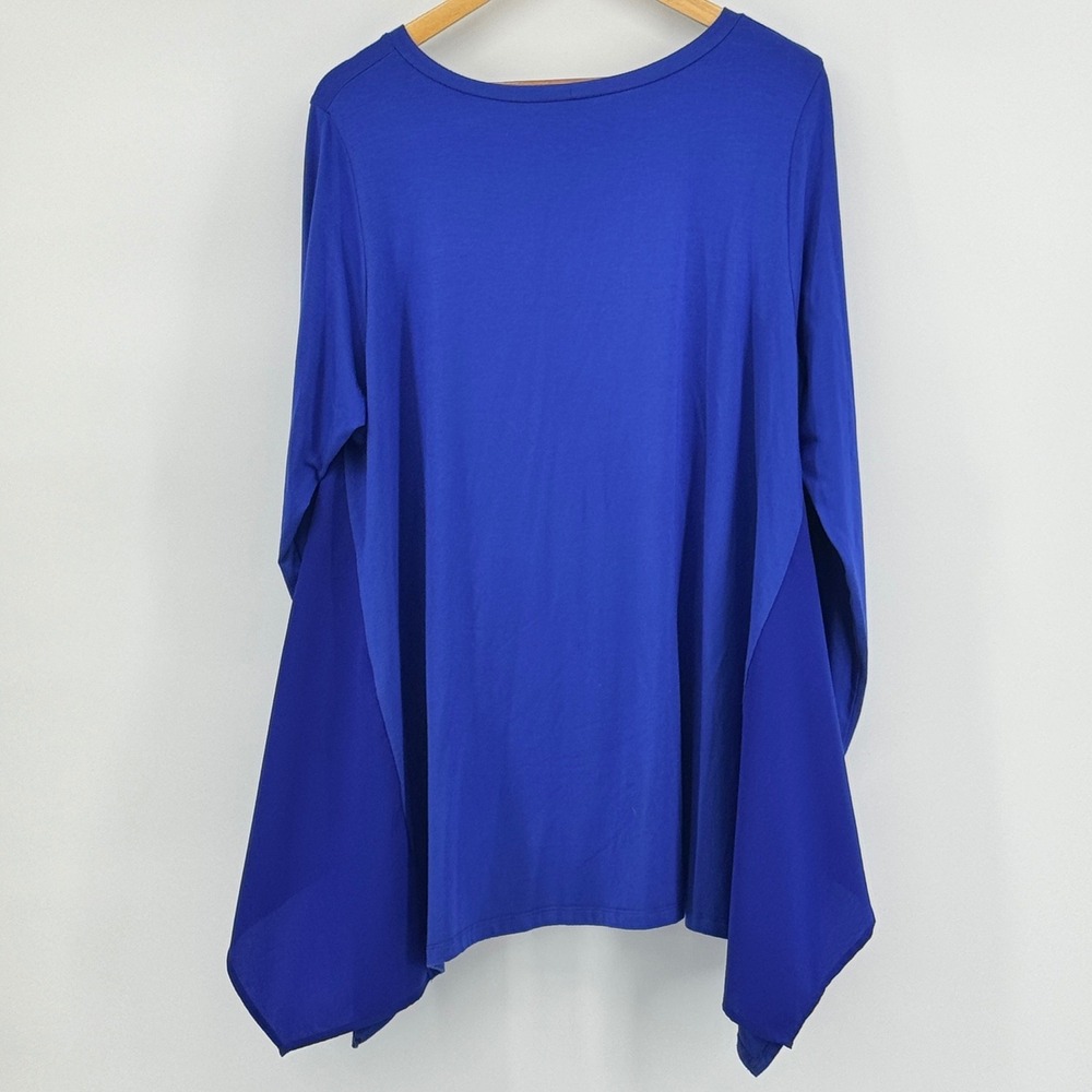 Comfy USA Colorblock Tunic Top Royal Blue Shark Bite Hem XL Lagenlook Modal - Picture 2 of 5